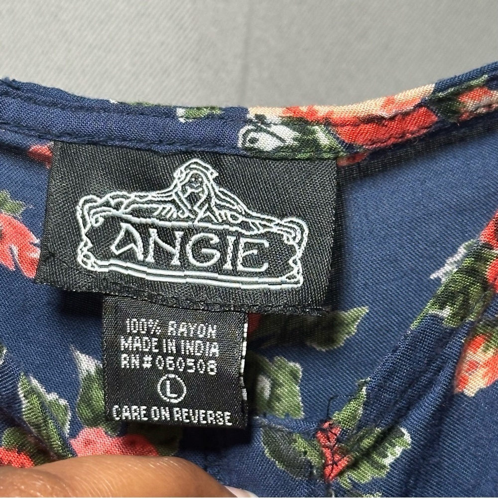 Angie Navy Dress with Pink Floral Design Sz Large - Picture 7 of 12